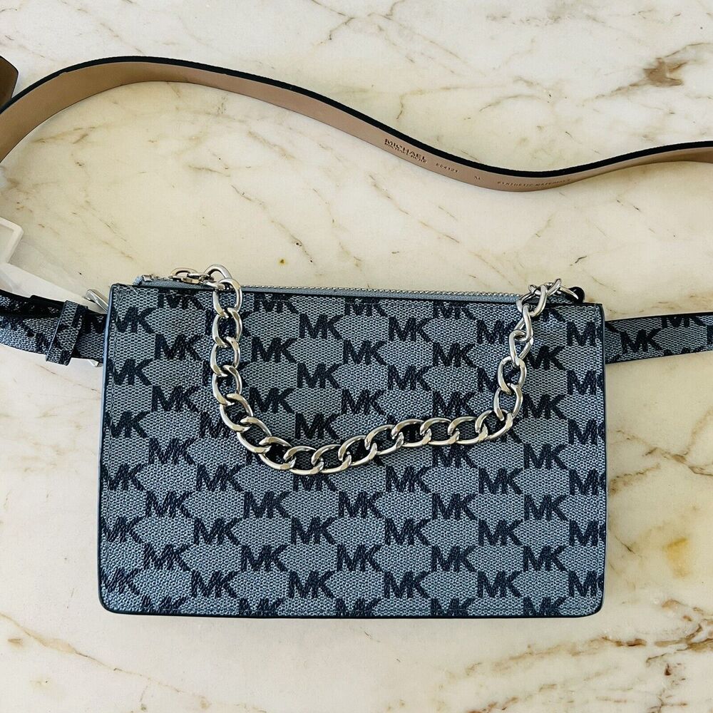 MICHAEL KORS Blue Faux Leather Logo Belt Bag Fanny Pack - XL